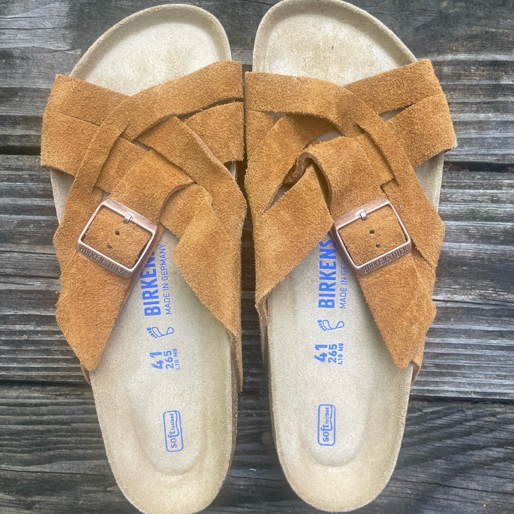 Birkenstock Tan Suede Cross-Strap Sandals